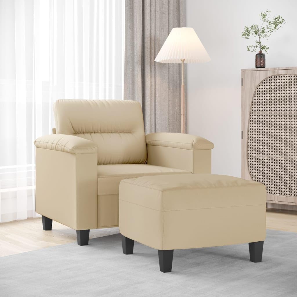 Fauteuil met kruk crème 60 cm microvezelweefsel gestoffeerde stoel relaxstoel met dik gevoerde zitting en robuust frame voor woonkamer en ontspanning