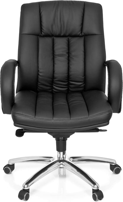 hjh OFFICE 724250 XXL G 100 managersstoel, kunstleer, zwart, bureaustoel, draaistoel gevoerd, lage rugleuning, tot 150 kg belastbaar