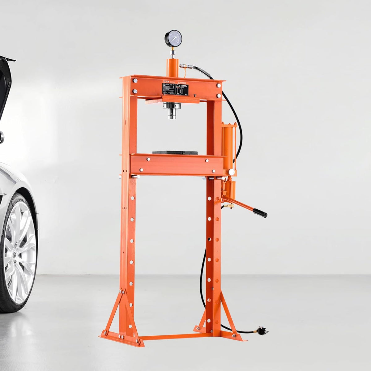 VEVOR Manual workshop press, workshop press with H-frame 20 T with pressure plate 0.8-1.2 MPa, adjustable hydraulic press for garage floors to bend