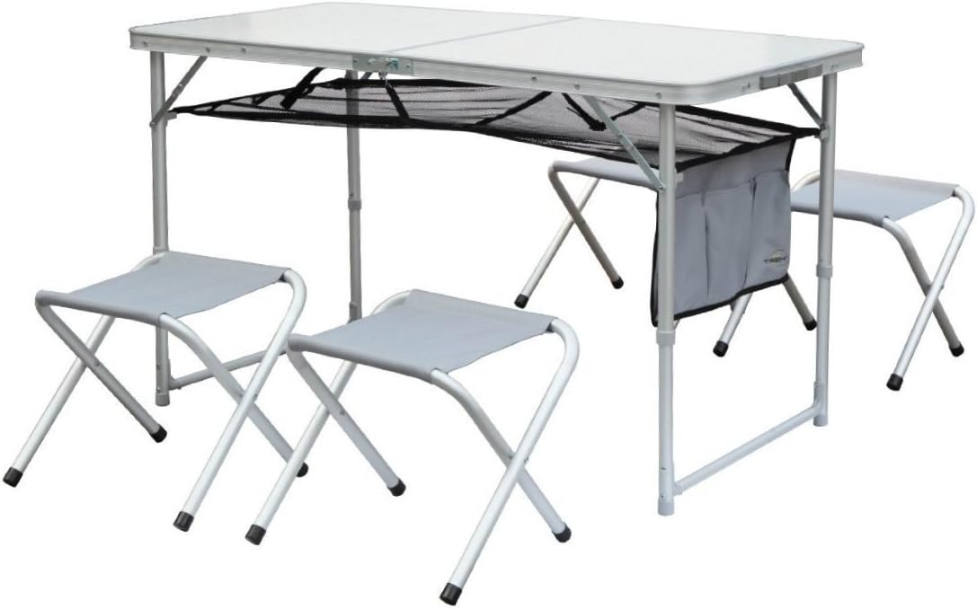 Klaptafel met 4 klapkrukken plus opbergruimte, alles past in een transportkoffer.