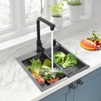 Keukenspoelbak – Spoelbakken Keuken – Wasbak Keuken – Enkele Spoelbak – Gootsteen – RVS 201 Staal – Uittrekbare Kraan 60 cm