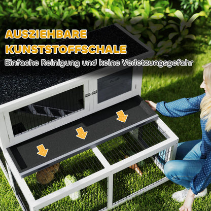 Konijnenhok – Knaagdierverblijf – Cavia Ren – Bunny Cage – Kleine Huisdierkooi – 2-laags Houten Ren – Inklapbaar Dak – Winterbestendig Design – 122x95x93,5 cm