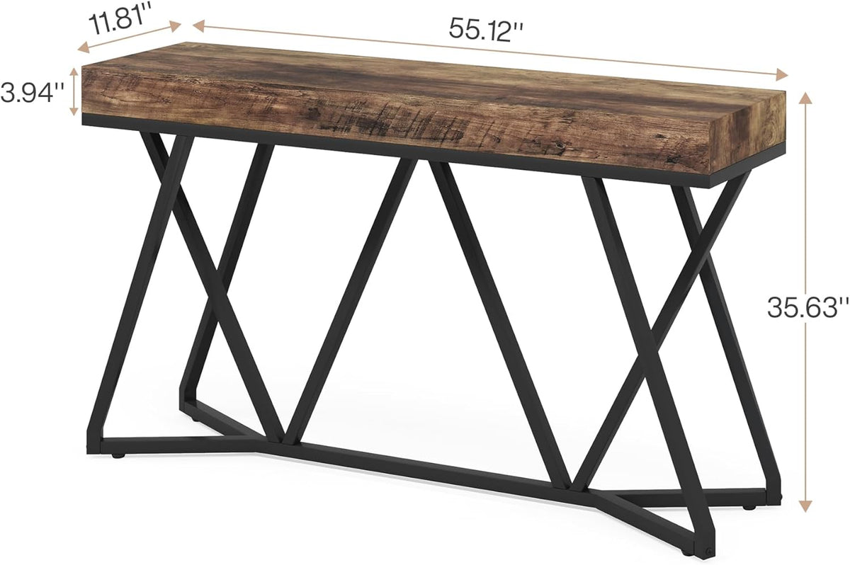 Tribesigns Console Table, 140 cm, Farmhouse Coffee Table, Wooden Entrance Table with Unique Metal Base, Small Exhibition Table, Foyer Table, Industrial Hall Table for Hallway, Living Room, Entrance
