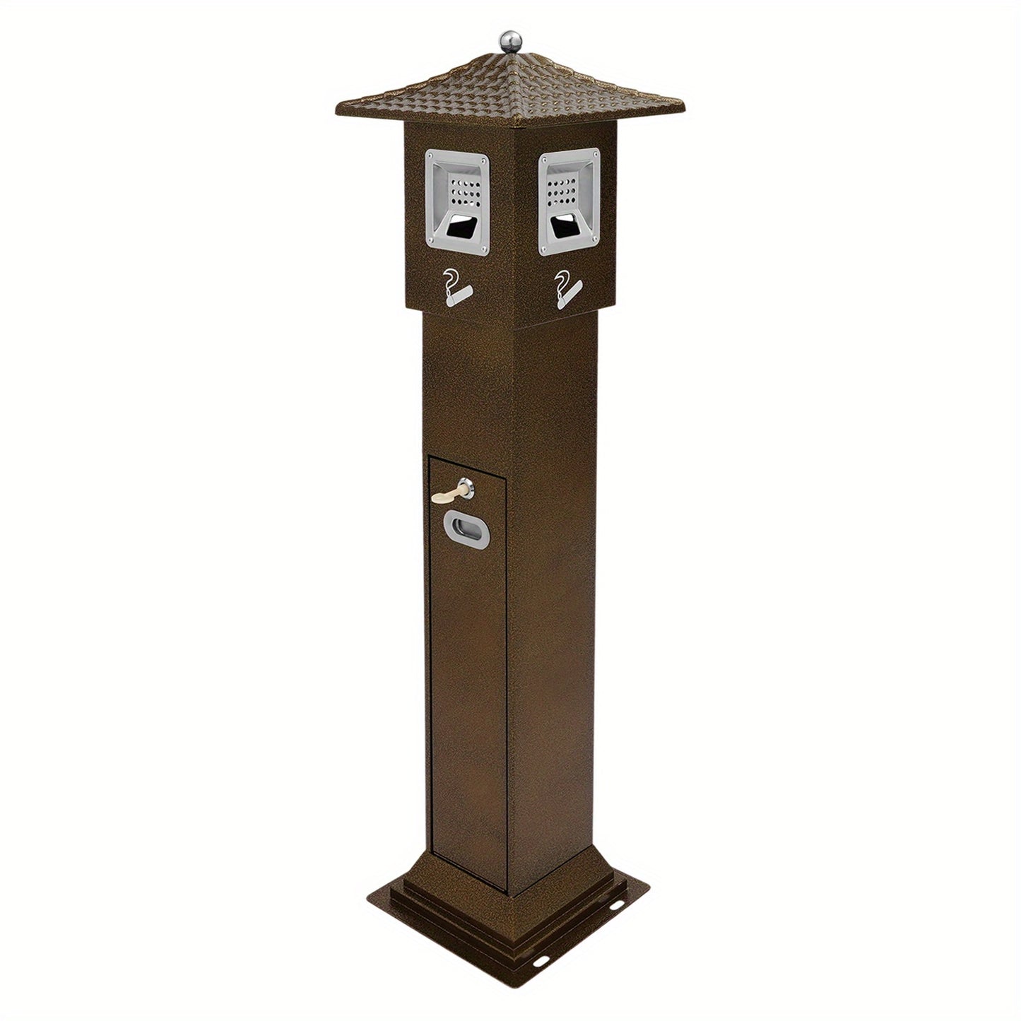 Standing Cigarette Butt Disposal Bin with Ashtray - Heavy-Duty Iron Construction, Windproof & Weatherproof Outdoor/Indoor Automatic Ash Dispenser, Large Capacity Cigarette Butt Dispenser with One-Touch Operation, Battery-Free
