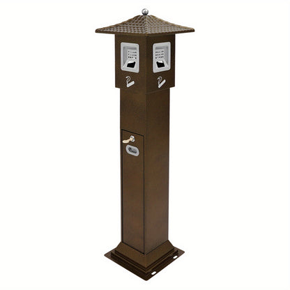 Standing Cigarette Butt Disposal Bin with Ashtray - Heavy-Duty Iron Construction, Windproof & Weatherproof Outdoor/Indoor Automatic Ash Dispenser, Large Capacity Cigarette Butt Dispenser with One-Touch Operation, Battery-Free