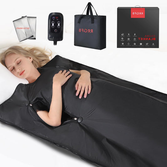 Infrared Sauna Blanket, Portable Sauna Blanket for Detoxification, Personal Sauna for Home Relaxation, 1-60 Minutes Timer, 30-140 Degree Fahrenheit Temp Range, 1.8m x 0.8m, Oxford Fabric Cover - QUORE