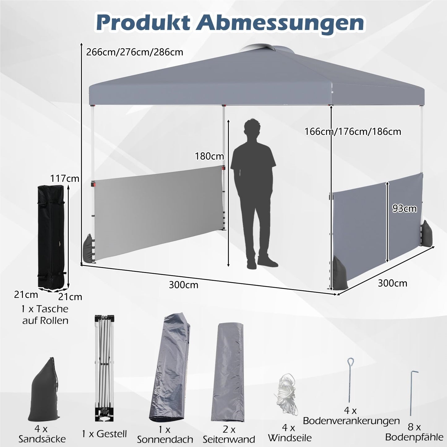 Partytent – Paviljoen – Tuintent – Feesttent – Opvouwbare Tent – 3x3 Meter – Waterdicht Oxford Stof – Inclusief Zijwanden & Haringen