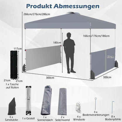 Partytent – Paviljoen – Tuintent – Feesttent – Opvouwbare Tent – 3x3 Meter – Waterdicht Oxford Stof – Inclusief Zijwanden & Haringen