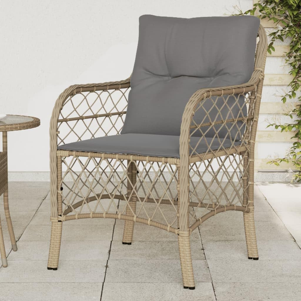 Garden Chairs with Cushions 2 Pieces Mix Beige Poly Rattan Garden Chairs Weatherproof Wood Garden Furniture Balcony Patio Patio Stacking Chair Armchair - QUORE
