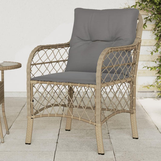Garden Chairs with Cushions 2 Pieces Mix Beige Poly Rattan Garden Chairs Weatherproof Wood Garden Furniture Balcony Patio Patio Stacking Chair Armchair - QUORE