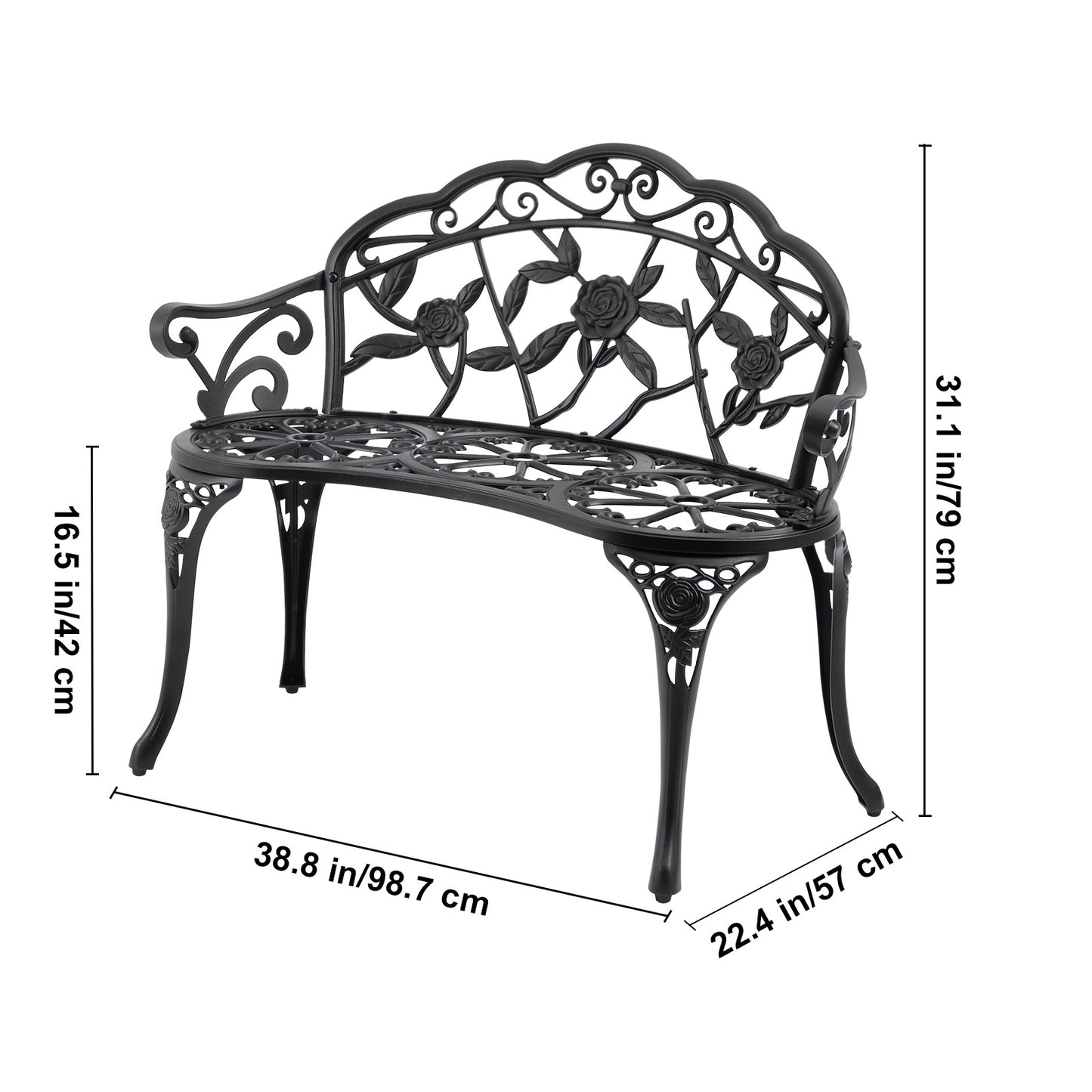 Tuinbank – Buitenbank – Parkbank – Patiobank – Zwarte Metalen Bank – Stevig Metalen Frame – Weerbestendig Poedercoating