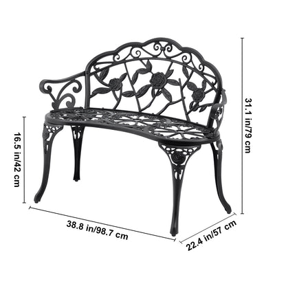 Tuinbank – Buitenbank – Parkbank – Patiobank – Zwarte Metalen Bank – Stevig Metalen Frame – Weerbestendig Poedercoating