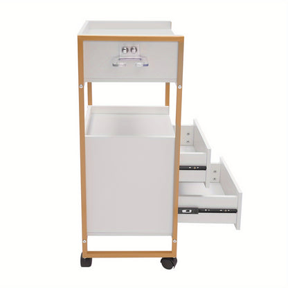 Kapperswagen – Kappers Trolley – Werkwagen – Kapperskar – Salonwagen – 3 Laden – 50 KG Draagvermogen – Met Haardrogerhouder – Mobiel en Compact – Wit met Gouden Frame