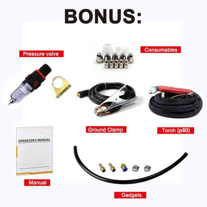 SUSEMSE Plasma Cutter Pilot Ignition, IGBT Inverter High Frequency Plasma Cutter, 65 Amp Pilot Plasma Cutting Machine - THUNDER 65 (230 V, Cutting Current 20-65 A, Cutting Capacity up to 18mm, 4-6 bar