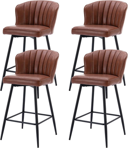 chairus Breakfast Bar Stools Set of 4 Kitchen Sink Stools, Modern Leather Bar Chairs with Metal Legs, Brown - QUORE