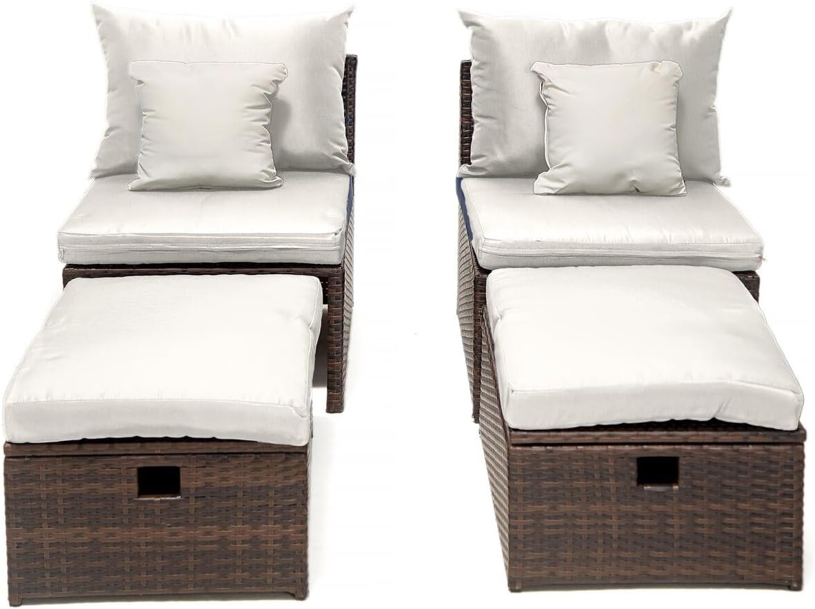 Set van 2 "Farel" tuinfauteuils met voetensteun en opbergkist - Beige/Bruin - QUORE