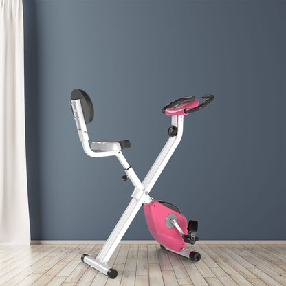 Hometrainer – Fitnessfiets – Ergometer – Trapkracht Trainer – Indoor Bike – 8-traps Magnetische Weerstand – Verstelbaar Zitje en Rugleuning – Roze/Wit – Stalen Frame – Compact Opvouwbaar