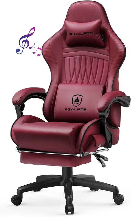 GTPLAYER Ergonomic Gaming Chair, Office Chair, Racing Chair with Footrest and Speakers, Load Up to 150 kg, Red - QUORE