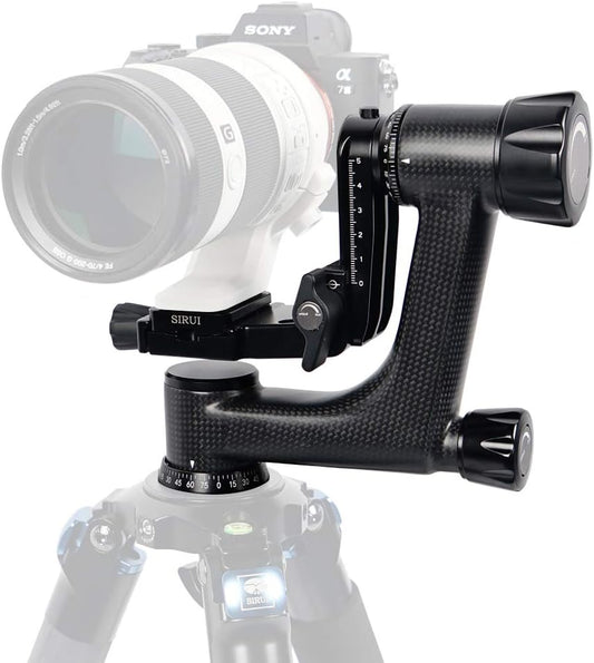 SIRUI PH-10 Carbon Gimbal Statiefhoofd Zware Duty, 15kg Draagvermogen, 360° Panorama, met Arca-Swiss Snelwisselplaat voor Camera en Telelens
