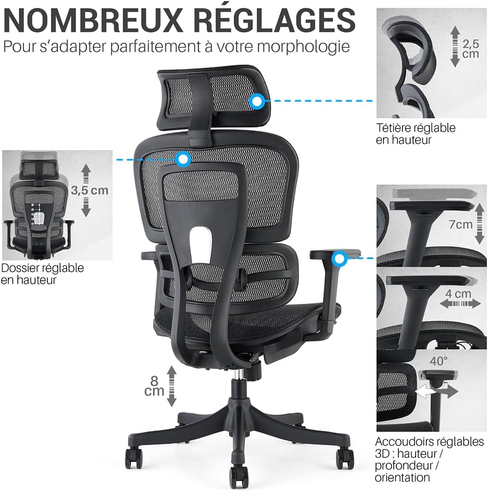 Bureaustoel – Ergonomische Stoel – Bureaustoel Met Netstof – Kantoorstoel – Werkstoel – Verstelbare 3D Armleuningen – Ademend Polyester Mesh