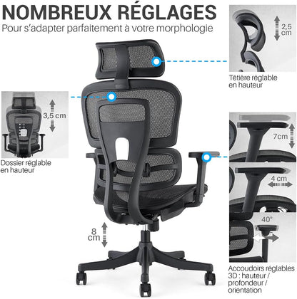 Bureaustoel – Ergonomische Stoel – Bureaustoel Met Netstof – Kantoorstoel – Werkstoel – Verstelbare 3D Armleuningen – Ademend Polyester Mesh