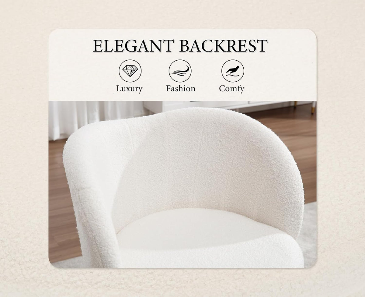 chairus Imitatiebont Fauteuil Gestoffeerde Gelegenheids Accent Stoel met Goudkleurige Metalen Poten Cocktailstoel voor Woonkamer Balkon/Kaptafel, Wit