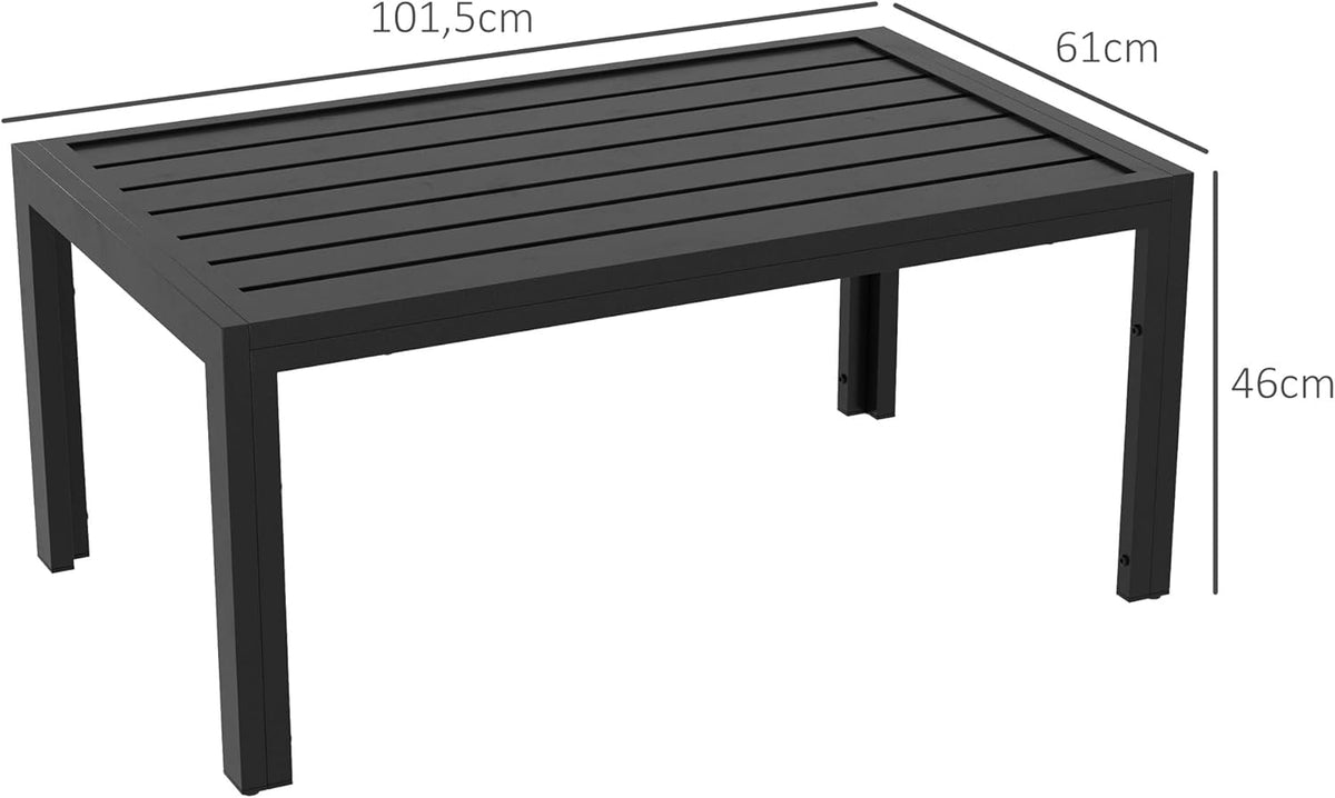 Outsunny Beistelltisch Balkontisch aus Stahl Rechteckig Kaffeetisch wetterfest Gartentisch pfleegelcht Sofatisch Outdoor Tisch für Balcony Garten Terrasse Veranda Wohnzimmer, 101.6x61x46cm Schwarz - QUORE