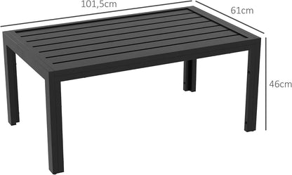 Outsunny Beistelltisch Balkontisch aus Stahl Rechteckig Kaffeetisch wetterfest Gartentisch pfleegelcht Sofatisch Outdoor Tisch für Balcony Garten Terrasse Veranda Wohnzimmer, 101.6x61x46cm Schwarz - QUORE