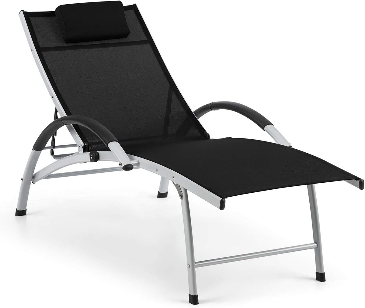 blumfeldt Sun Valley ligbed met kussen - opvouwbaar, aluminium frame, 4-voudig verstelbare rugleuning, Sun Comfort, materiaal: 70% PVC en 30% polyester comfort mesh, zwart