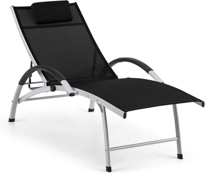 blumfeldt Sun Valley ligbed met kussen - opvouwbaar, aluminium frame, 4-voudig verstelbare rugleuning, Sun Comfort, materiaal: 70% PVC en 30% polyester comfort mesh, zwart