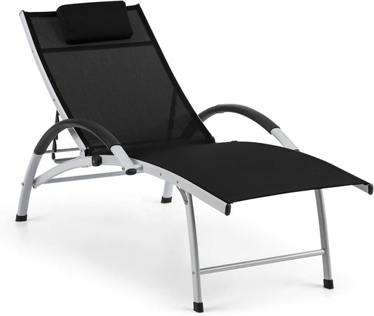 blumfeldt Sun Valley ligbed met kussen - opvouwbaar, aluminium frame, 4-voudig verstelbare rugleuning, Sun Comfort, materiaal: 70% PVC en 30% polyester comfort mesh, zwart