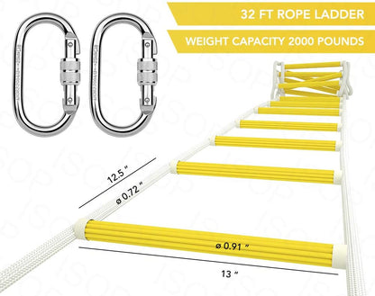 Brandladder voor 4 verdiepingen appartement | reddingsladder 4e verdieping huis 10 m | Veilige valbeveiliging incl | reddingsladders/ontsnappingstouwladder 10m