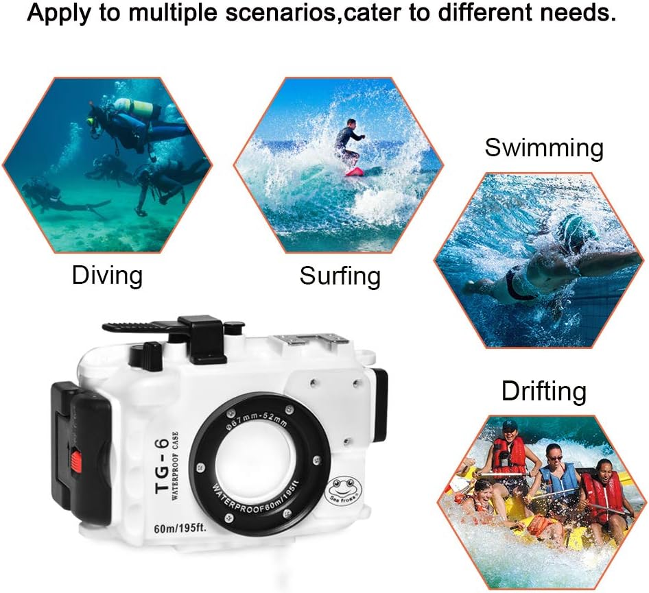 Sea frogs voor Olympus TG-6 195FT/60M Onderwater Camera Waterdichte Duikbehuizing Zwart (Behuizing + Rode Filter)