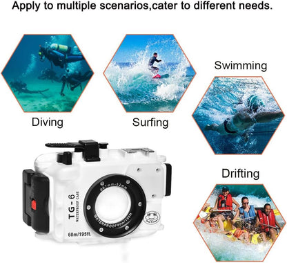Sea frogs voor Olympus TG-6 195FT/60M Onderwater Camera Waterdichte Duikbehuizing Zwart (Behuizing + Rode Filter)