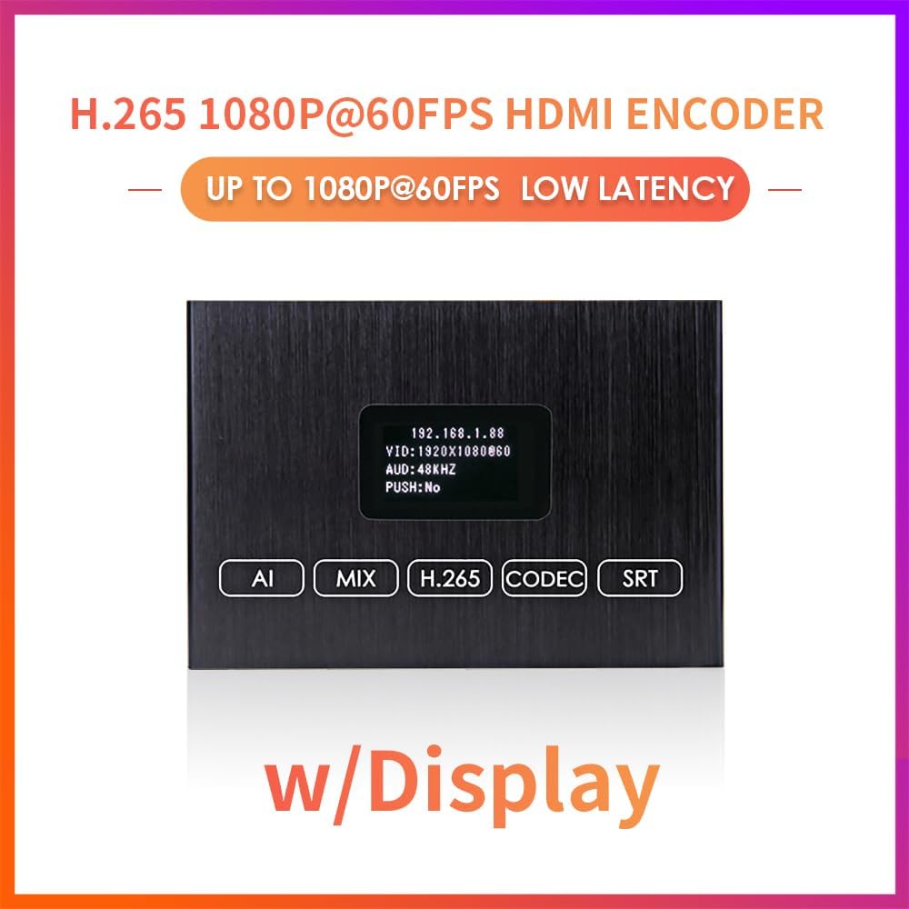 EXVIST H.265 1080P HDMI-video-encoder met HDMI-loopout, display voor IP-adres en status, SD-kaartsleuf (max. 128 GB) – live streaming naar YouTube, Facebook, Vimeo, IPTV