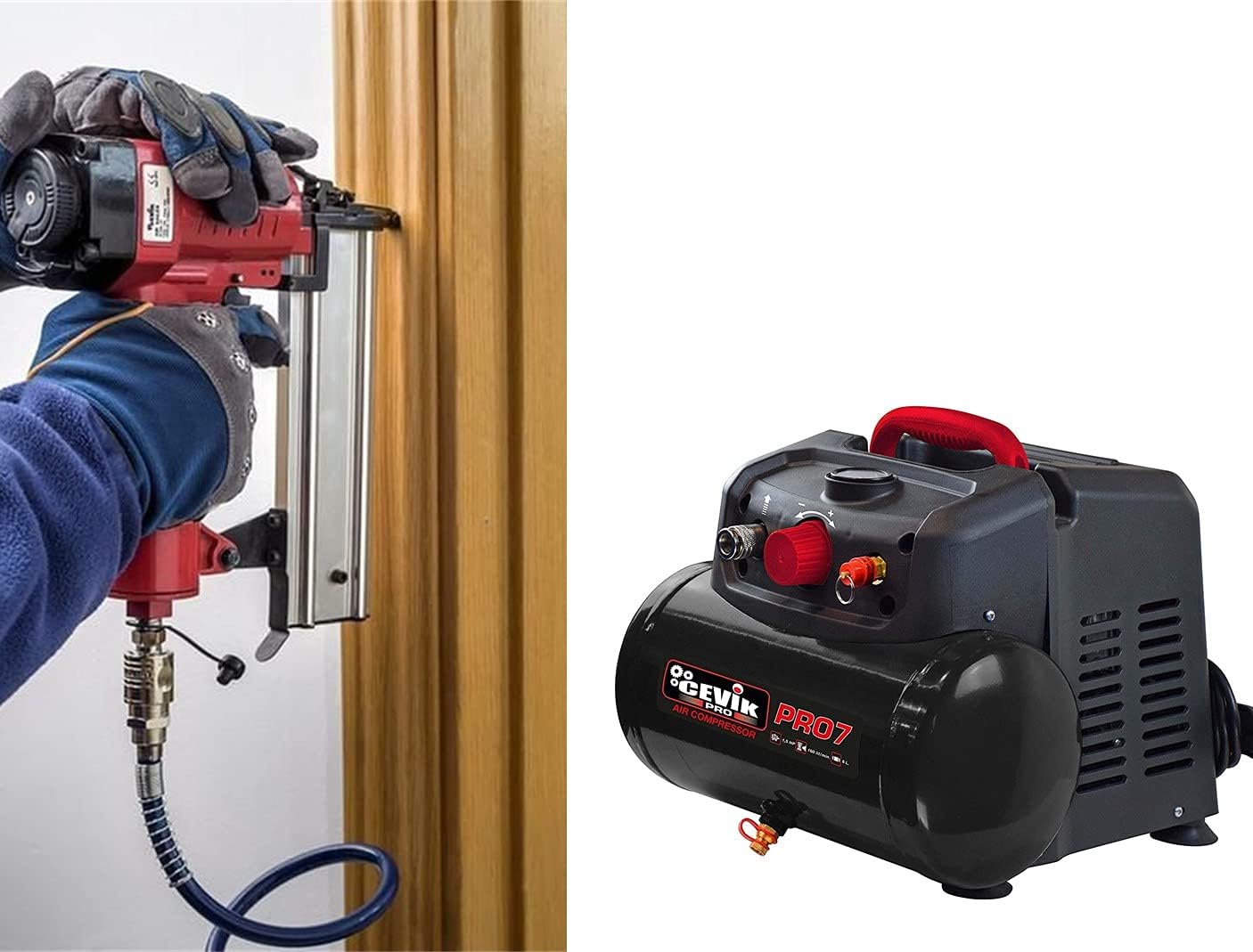 Luchtcompressor – Compressorpomp – Persluchtcompressor – Bandopblazer – Olievrije compressor – 6 Liter Tank – 1,5 PK Motor – Max 8 Bar Druk – Onderhoudsvrij – Transportwielen