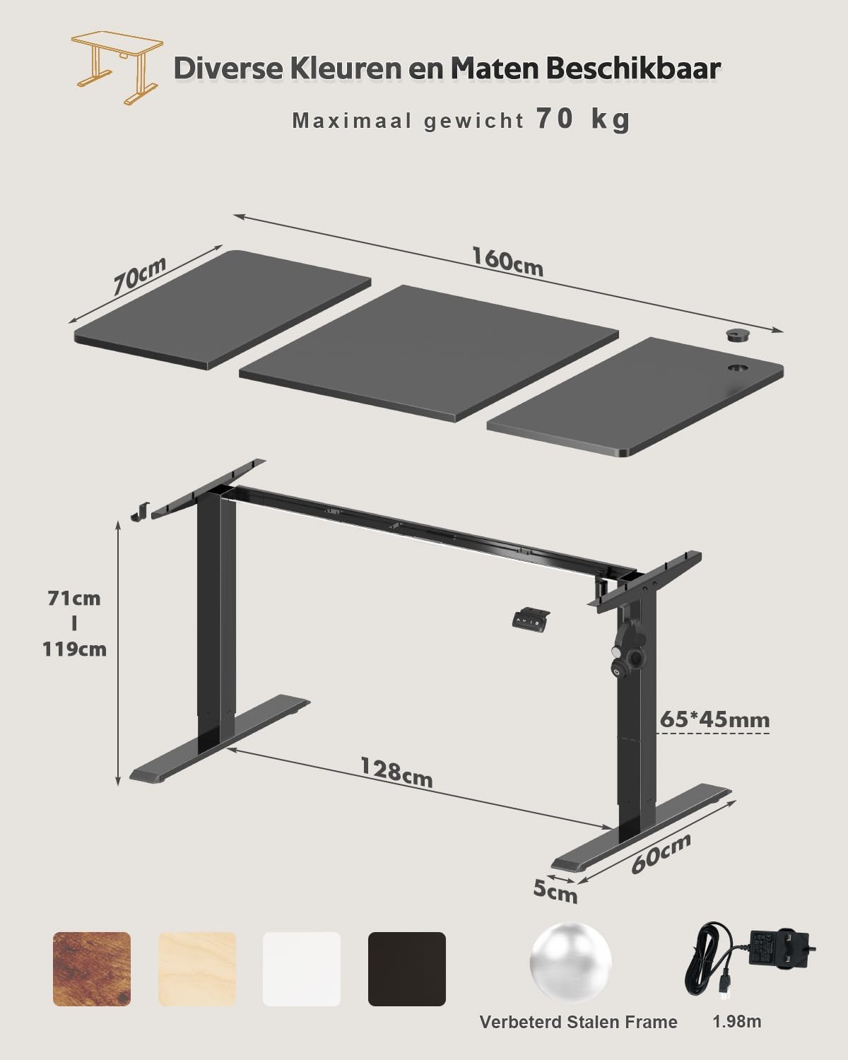 Devoko Electric Height Adjustable Desk, 160 x 60cm, Standing Desk with Memory, Computer Desk, Sit-Stand Desk, for Work, Study, Black