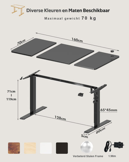 Devoko Electric Height Adjustable Desk, 160 x 60cm, Standing Desk with Memory, Computer Desk, Sit-Stand Desk, for Work, Study, Black