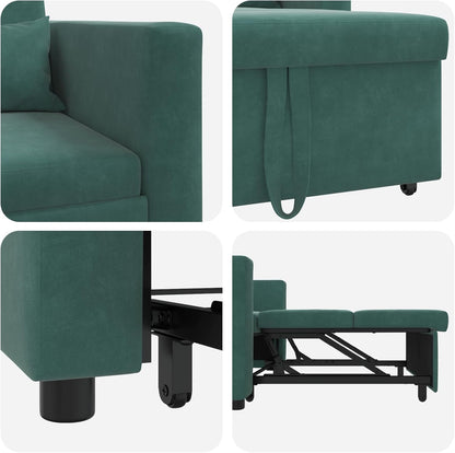 Donkergroene Fluwelen Stoel – Slaapbank – Omvormbare Zitplaats – Relaxstoel – Logeerbed – Comfortabele Boxkussens – Ruimtebesparend Design