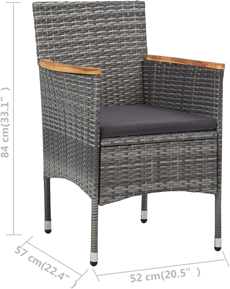 Set of 2 Rattan Garden Chairs with Grey Cushions, Modern Chairs with Armrests Made of Acacia Wood and Weatherproof Steel Frame for Outdoor Use - QUORE