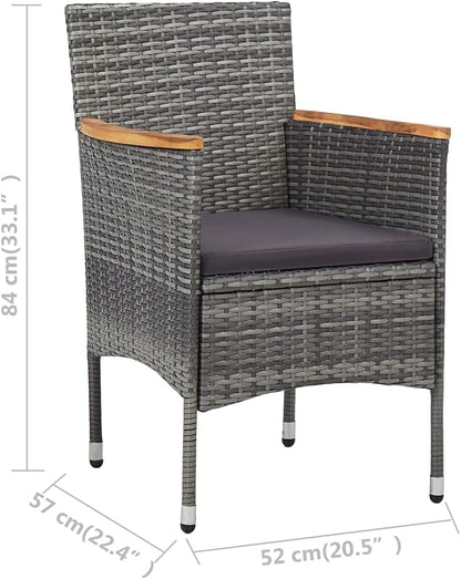 Set of 2 Rattan Garden Chairs with Grey Cushions, Modern Chairs with Armrests Made of Acacia Wood and Weatherproof Steel Frame for Outdoor Use - QUORE