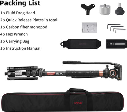 Cayer CF34DVH4 Professionele Video Monopod voor 71 "Carbon Fiber Telescopische Camera met Swivel Head en Tripod Base voor DSLR Camcorders Camcorders