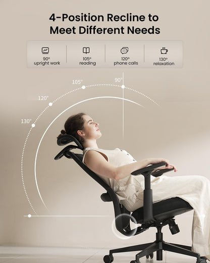 ProtoArc EC200 computertafelstoel - ergonomische lendensteun en glijdende zitting, 3D-hoofdsteun en armleuningen, ideaal voor lang zitten thuis - zwart