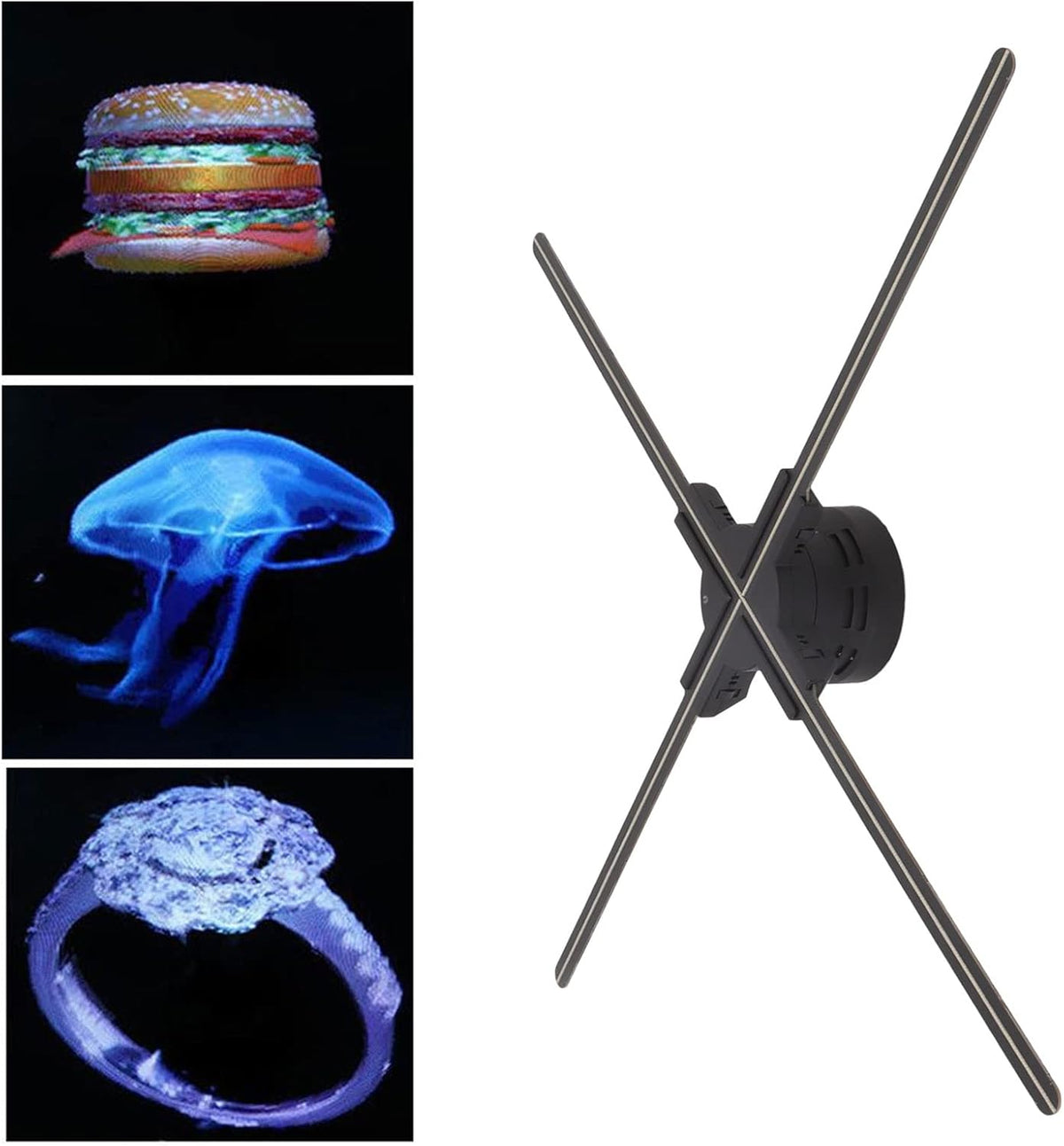 Holografisch 3D-display met resolutie van 1600 x 832, 832 leds, wifi, stereo, met audio, voor Kerstmis, Halloween, party, woondecoratie, 70 cm, EU-stekker