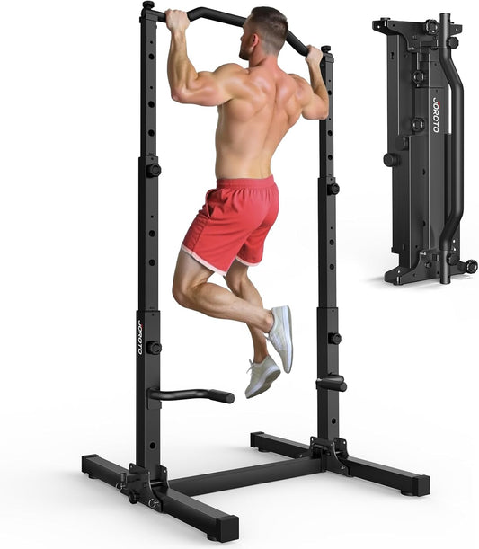 JOROTO Foldable Power Tower Dip Station, Height Adjustable Freestanding Pull-Up Station, 5 in 1 Multifunctional Home Gym Fitness Station, 172kg Load Capacity - QUORE