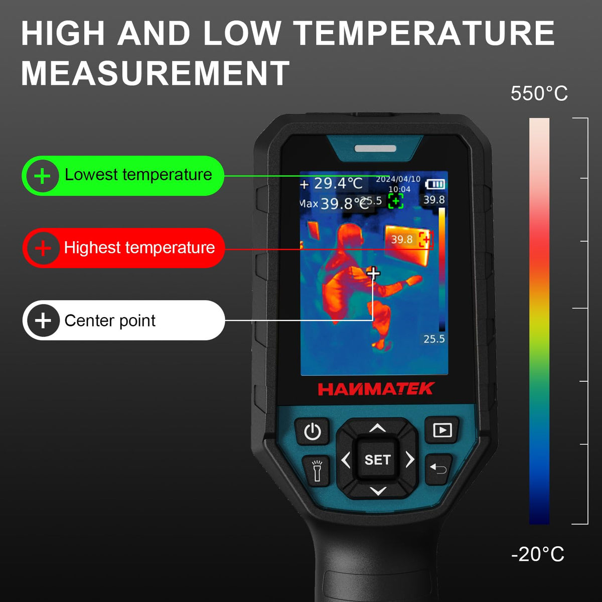 HANMATEK Warmtebeeldcamera met IR-resolutie van 256 x 192 pixels, Ti260, draagbare warmtebeeldcamera voor temperatuurafwijkingen, bereik -20 °C ~ 400 °C