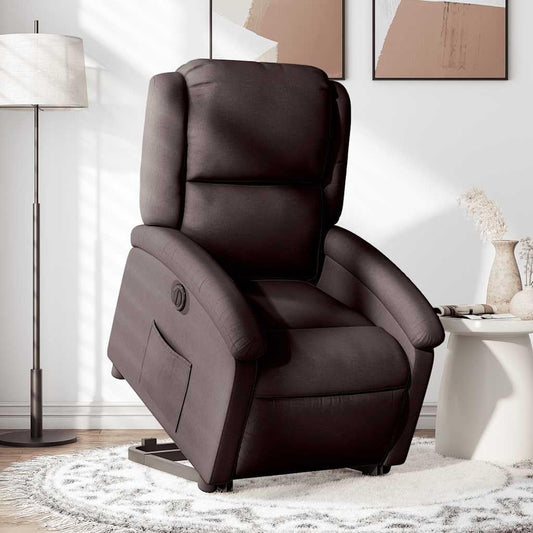 Relaxstoel Met Opstahulp – Elektrische Relaxstoel – Tv-Stoel – Ligstoel – Enkele Stoel – Donkerbruin Polyester – Elektrisch Kantelsysteem – Maximaal 135 Graden Ligpositie