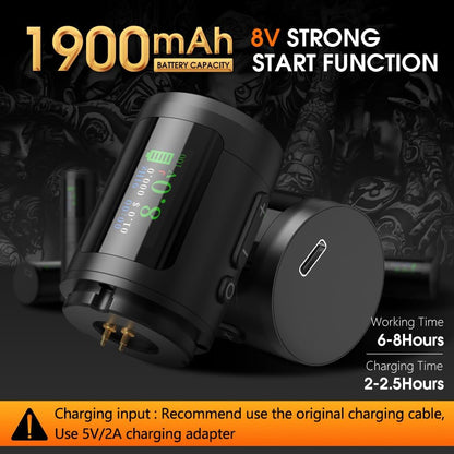 Ambition Ninja Ultra Draadloze tattoo-machine met intelligente factureringsfunctie - Roterende cartridge-pen met 2 stuks 1900 mAh tattoo-pistool Coreless Motor Straight Drive Bar