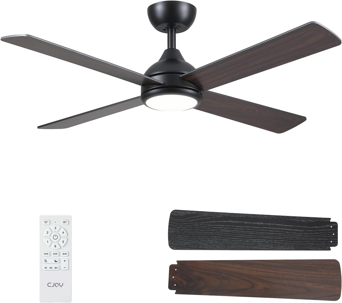 CJOY Plafondventilator met afstandsbediening, 122 cm, houten plafondventilator met licht, stil, 6 snelheden, geheugen 3CCT, dimbaar, omkeerbare DC, slaapmodus, timer, slaapkamer