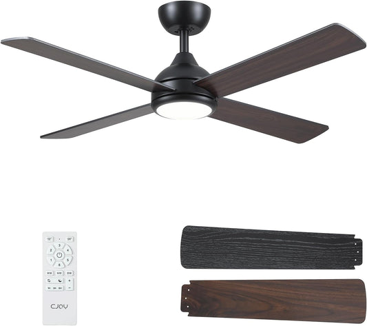 CJOY Plafondventilator met afstandsbediening, 122 cm, houten plafondventilator met licht, stil, 6 snelheden, geheugen 3CCT, dimbaar, omkeerbare DC, slaapmodus, timer, slaapkamer